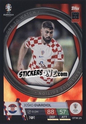 Sticker Joško Gvardiol - UEFA Euro 2024. Match Attax
 n. OTW25 - Topps