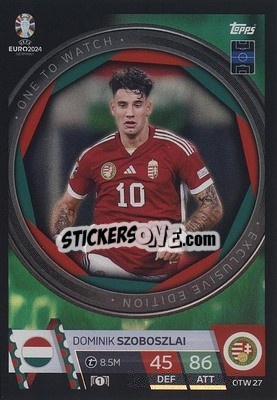 Sticker Dominik Szoboszlai - UEFA Euro 2024. Match Attax
 n. OTW27 - Topps