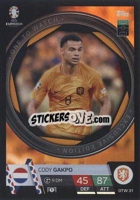 Sticker Cody Gakpo - UEFA Euro 2024. Match Attax
 n. OTW31 - Topps