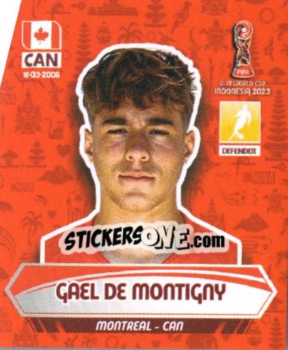 Sticker GAEL DE MONTIGNY - FIFA U-17 WORLD CUP INDONESIA 2023
 n. 100 - INNOVA