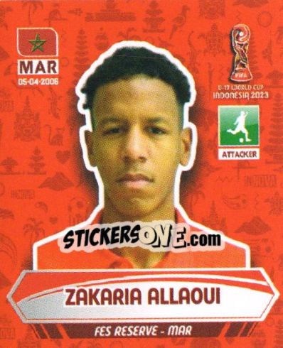 Sticker ZAKARIA ALLAOUI - FIFA U-17 WORLD CUP INDONESIA 2023
 - INNOVA