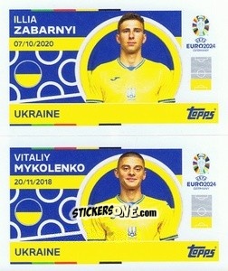 Sticker Illia Zabarnyi / Vitaliy Mykolenko - UEFA Euro 2024
 n. UKR6-7 - Topps