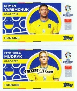 Sticker Roman Yaremchuk / Mykhailo Mudryk - UEFA Euro 2024
 n. UKR14-15 - Topps