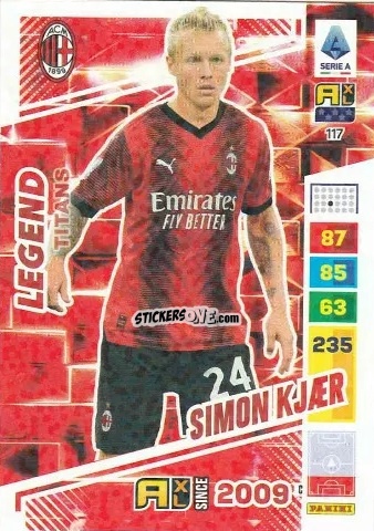 Sticker Simon Kjær - Calciatori 2023-2024. Adrenalyn XL TITANS n. 117 - Panini