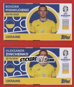 Sticker Bogdan Mykhaylichenko / Oleksandr Zinchenko - UEFA Euro 2024. Swiss Edition n. UKR4-5 - Panini