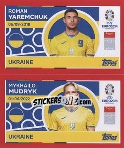 Sticker Roman Yaremchuk / Mykhailo Mudryk - UEFA Euro 2024. Swiss Edition n. UKR14-15 - Panini