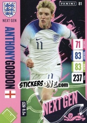Sticker Anthony Gordon - England 2024 Tournament Edition. Adrenalyn XL
 n. 81 - Panini