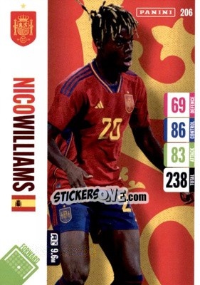 Sticker Nico Williams - England 2024 Tournament Edition. Adrenalyn XL
 n. 206 - Panini