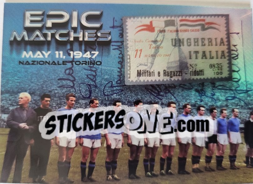 Sticker MAY 11, 1947 ITALIA UNGHERIA - GRANDE TORINO & GRANATA HEROES
 n. 38 - Mundicromo