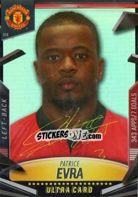 Sticker Patrice Evra - Manchester United 2013-2014. Trading Cards n. 8 - Panini