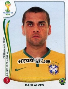 Sticker Dani Alves - Coppa del Mondo FIFA Brasile 2014 n. 37 - Panini