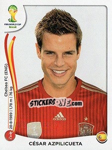 Sticker César Azpilicueta - Coppa del Mondo FIFA Brasile 2014 n. 114x - Panini