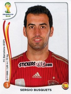 Sticker Sergio Busquets - Coppa del Mondo FIFA Brasile 2014 n. 117 - Panini