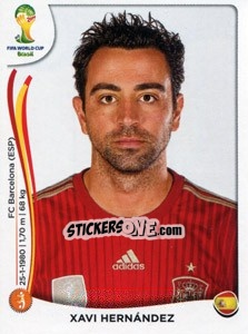 Sticker Xavi Hernández - Coppa del Mondo FIFA Brasile 2014 n. 118 - Panini