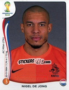 Sticker Nigel de Jong - Coppa del Mondo FIFA Brasile 2014 n. 136 - Panini