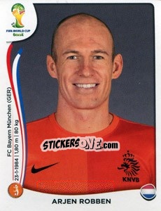 Sticker Arjen Robben - Coppa del Mondo FIFA Brasile 2014 n. 140 - Panini