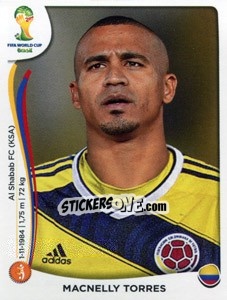 Sticker Macnelly Torres - Coppa del Mondo FIFA Brasile 2014 n. 197 - Panini