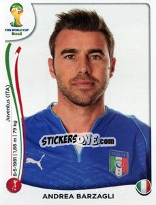 Sticker Andrea Barzagli - Coppa del Mondo FIFA Brasile 2014 n. 320 - Panini