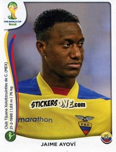 Sticker Jaime Ayoví - Coppa del Mondo FIFA Brasile 2014 n. 373 - Panini