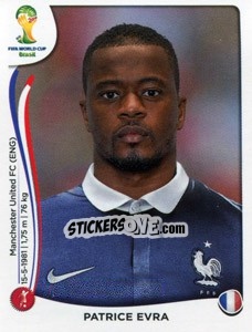 Sticker Patrice Evra - Coppa del Mondo FIFA Brasile 2014 n. 377 - Panini