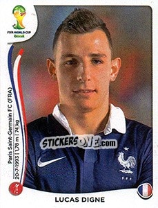 Sticker Lucas Digne - Coppa del Mondo FIFA Brasile 2014 n. 378x - Panini