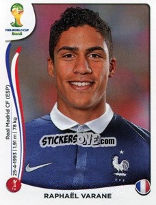 Sticker Raphaël Varane - Coppa del Mondo FIFA Brasile 2014 n. 379 - Panini