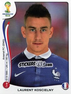Sticker Laurent Koscielny - Coppa del Mondo FIFA Brasile 2014 n. 380 - Panini