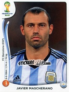 Sticker Javier Mascherano - Coppa del Mondo FIFA Brasile 2014 n. 421 - Panini