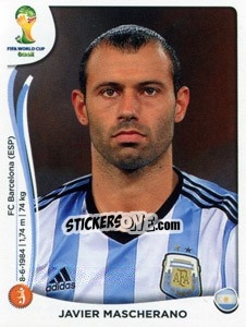 Figurina Javier Mascherano - Coppa del Mondo FIFA Brasile 2014 - Panini