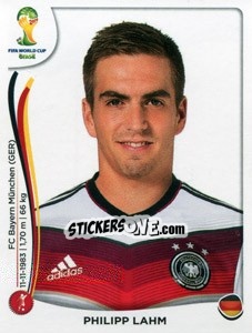 Sticker Philipp Lahm - Coppa del Mondo FIFA Brasile 2014 n. 491 - Panini