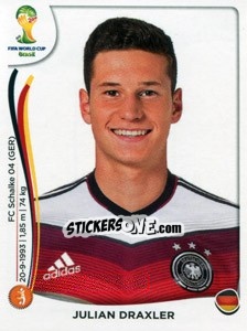 Sticker Julian Draxler - Coppa del Mondo FIFA Brasile 2014 n. 501 - Panini