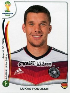 Sticker Lukas Podolski - Coppa del Mondo FIFA Brasile 2014 n. 504 - Panini