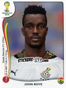 Sticker John Boye - Coppa del Mondo FIFA Brasile 2014 n. 533 - Panini