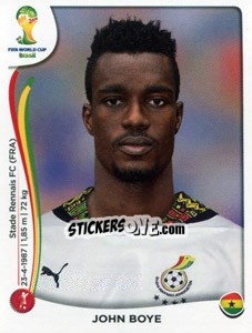 Sticker John Boye - Coppa del Mondo FIFA Brasile 2014 - Panini