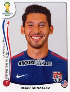 Sticker Omar Gonzalez - Coppa del Mondo FIFA Brasile 2014 - Panini