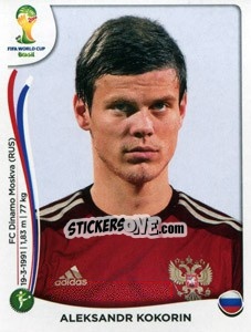 Sticker Aleksandr Kokorin - Coppa del Mondo FIFA Brasile 2014 - Panini