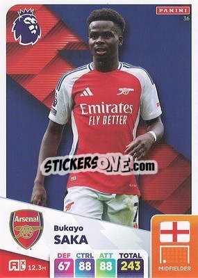Sticker Bukayo Saka - English Premier League 2024-2025. Adrenalyn XL
 n. 36 - Panini