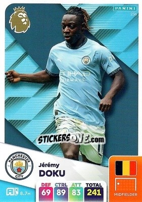 Sticker Jeremy Doku - English Premier League 2024-2025. Adrenalyn XL
 n. 236 - Panini