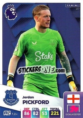Sticker Jordan Pickford - English Premier League 2024-2025. Adrenalyn XL
 n. 137 - Panini
