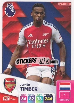 Sticker Jurriën Timber - English Premier League 2024-2025. Adrenalyn XL
 n. 33 - Panini