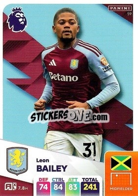 Sticker Leon Bailey - English Premier League 2024-2025. Adrenalyn XL
 n. 59 - Panini