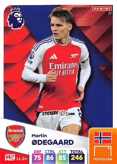 Sticker Martin Ødegaard - English Premier League 2024-2025. Adrenalyn XL
 n. 37 - Panini