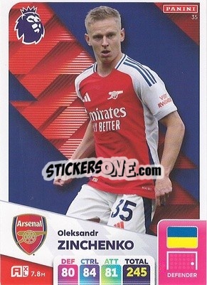 Sticker Oleksandr Zinchenko - English Premier League 2024-2025. Adrenalyn XL
 n. 35 - Panini