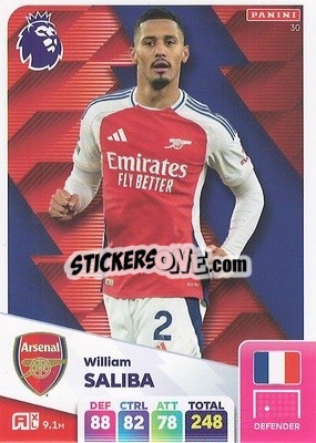 Sticker William Saliba - English Premier League 2024-2025. Adrenalyn XL
 n. 30 - Panini