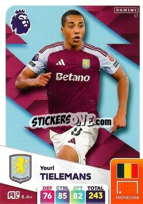 Sticker Youri Tielemans - English Premier League 2024-2025. Adrenalyn XL
 n. 57 - Panini