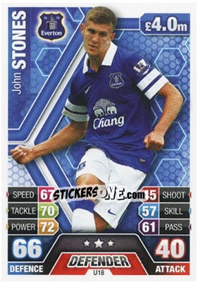 Sticker John Stones - English Premier League 2013-2014. Match Attax Extra n. U18 - Topps
