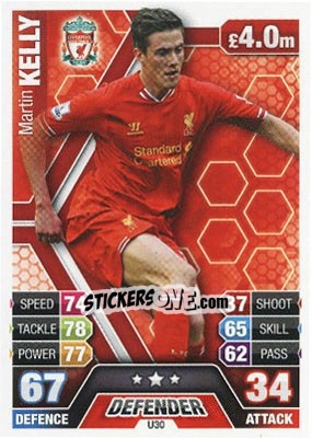 Cromo Martin Kelly - English Premier League 2013-2014. Match Attax Extra n. U30 - Topps