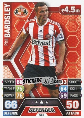 Sticker Phil Bardsley - English Premier League 2013-2014. Match Attax Extra n. U51 - Topps