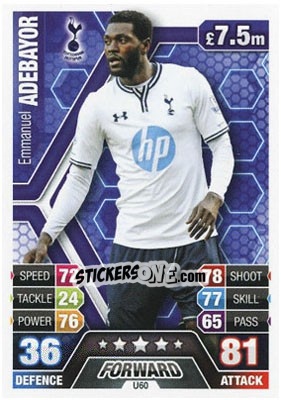 Sticker Emmanuel Adebayor - English Premier League 2013-2014. Match Attax Extra n. U60 - Topps
