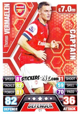 Sticker Thomas Vermaelen - English Premier League 2013-2014. Match Attax Extra n. C1 - Topps